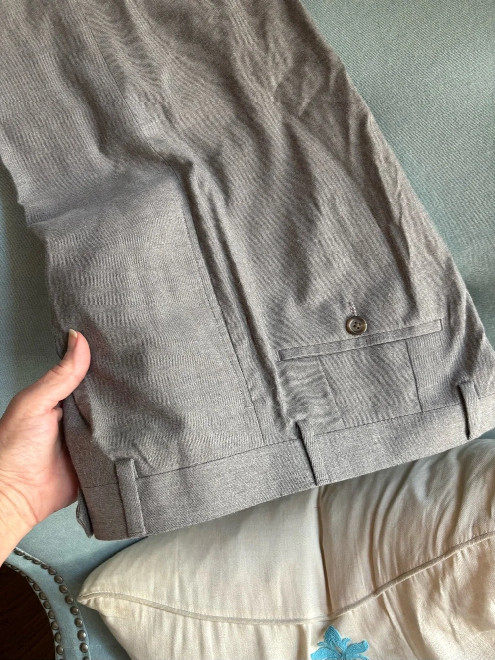 Ralph Lauren Men's Light Gray/taupe Dress Pants with Navy Waistband Detail